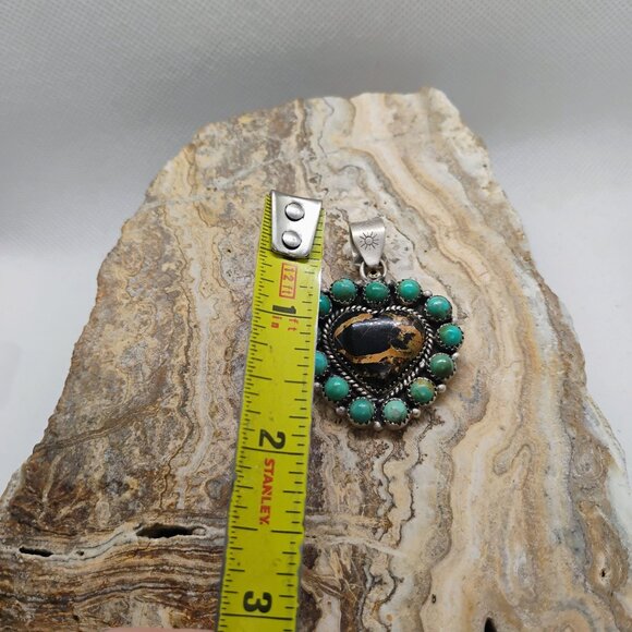Southwest Sterling Silver Royston Turquoise Heart Cluster Pendant - Picture 4 of 8
